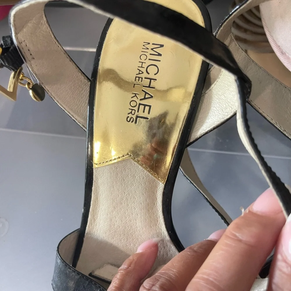 Michael Kors Black Patent Strappy High Heel Sandals
